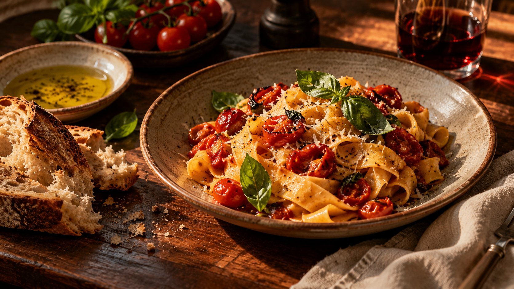 Illustrative warm restaurant food imagery